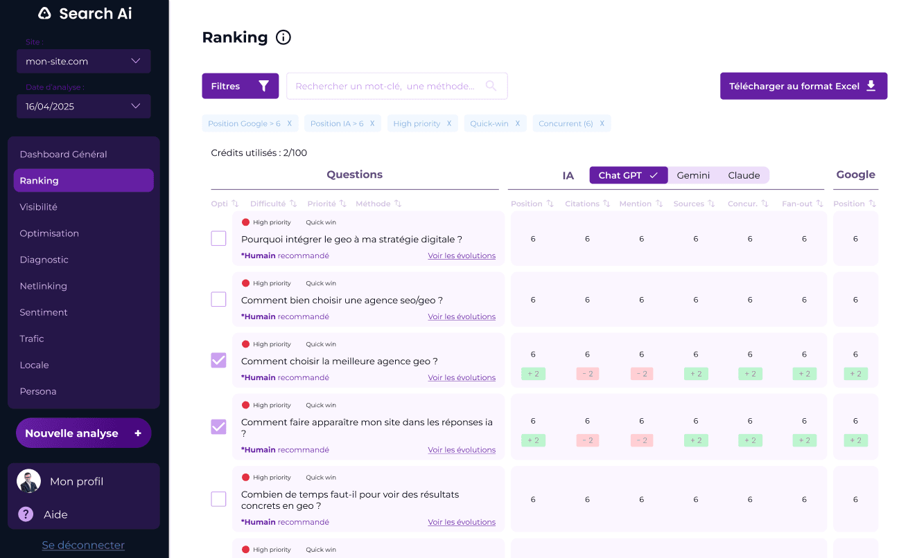 Search Ai — interface Ranking